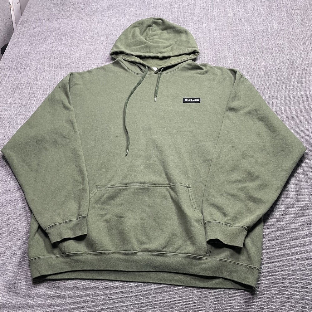 Columbia Mens 2XL Green Fleece Hoodie Logo Pullover Outdoor Casual Sweatshirt